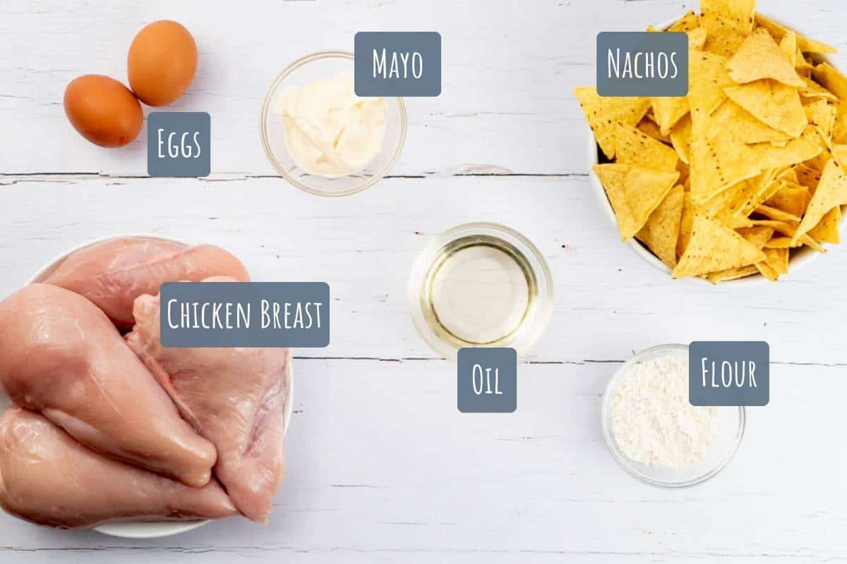 A labelled photo with all the ingredients needed to make the recipe.